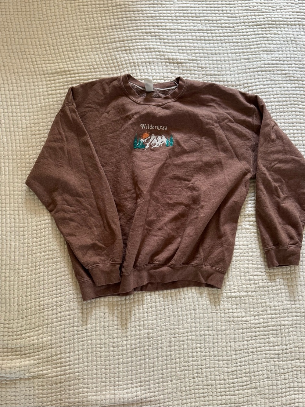 Wilderness Embroidered Brown Crewneck Sweatshirt
